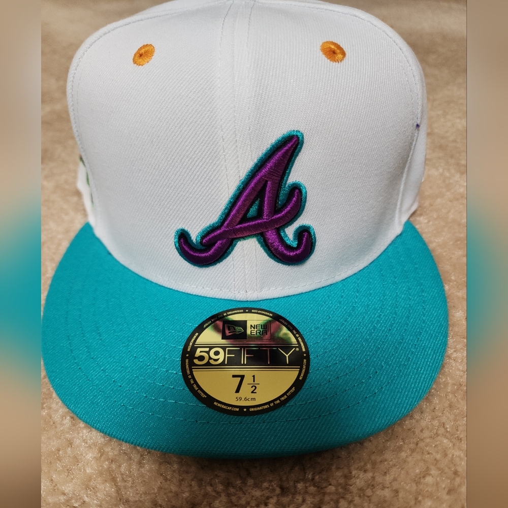 New Era 59fifty Teal Lime Atlanta Braves Turner Field Final Season Patch